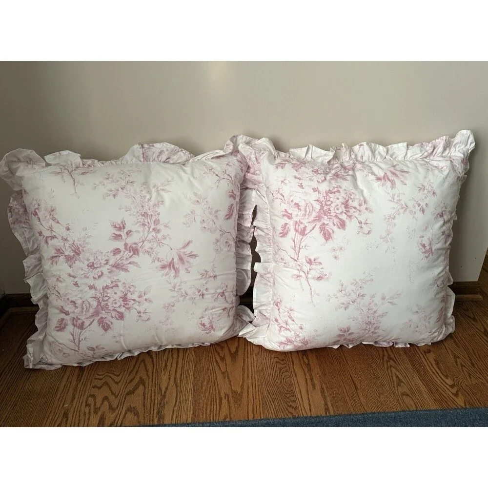 Cabbages & Roses London Pink Alderney Raspberry Quilted Euro Sham Pillows Set 2